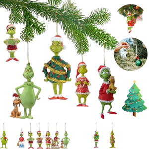 6 Pieces <strong>Christmas</strong> <strong>Tree</strong> Ornaments Flat Pendant with Lanyard Prevently <strong>Grinch</strong> Hanging Ornament - Product Image 1