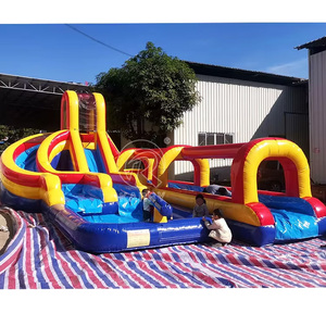 Nhà sản xuất chuyên nghiệp PVC chất liệu Inflatable trượt N trượt công viên nước Inflatable Ba làn đường trượt nước với hồ bơi cho trẻ em - Product Image 5
