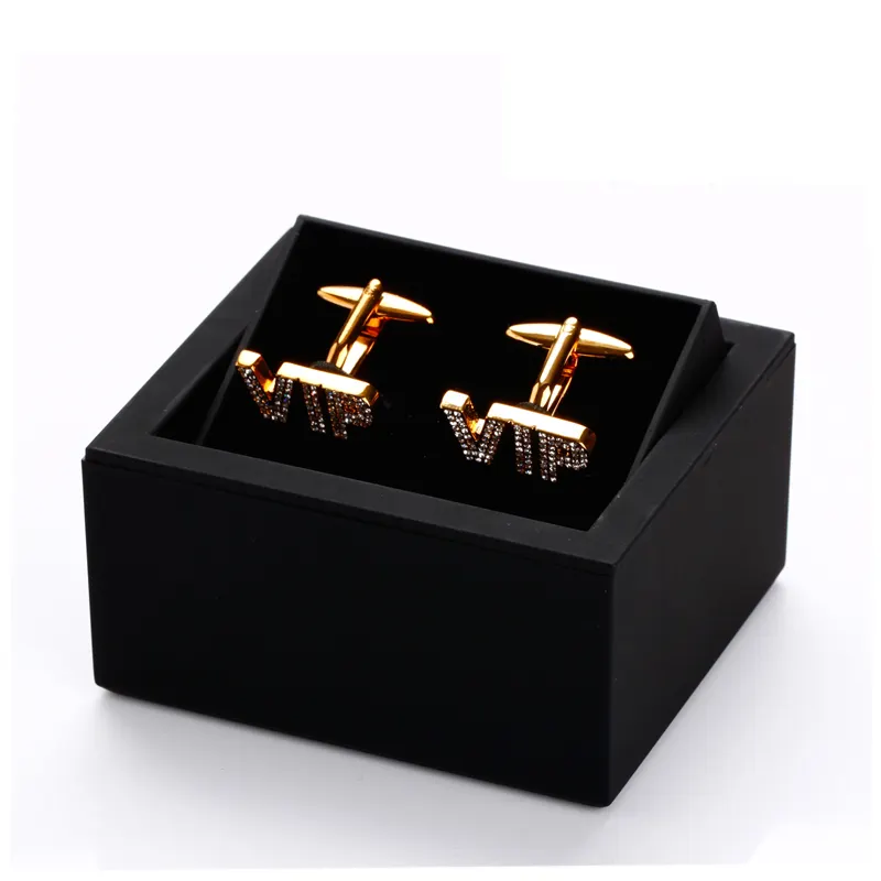 Luxury revolve mens cufflink gift box custom logo black plastic box for cufflinks