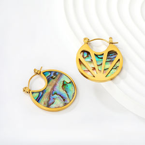 18K Gold Plated Stainless Steel Earrings Hoop with <b>Abalone</b> <b>Shell</b> Inlay Hypoallergenic Lightweight Trendy for Women Daily Wear - Product Image 1