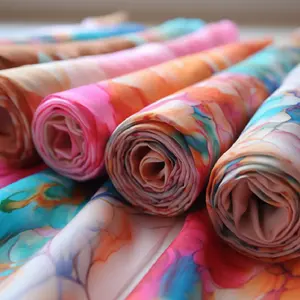 Atacado 100 Poliéster Tecido Chiffon Pure Silk Roll Para Custom Floral Printing Dress