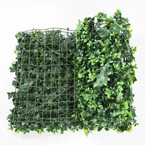 Panel verde de jardín vertical ZC con seto de boj, plantas de pared artificiales con vidrio certificado UV y fondo tipo hoja de PE