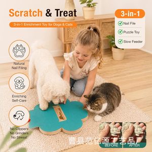 Floral Wooden Dog Scratching <b>Post</b> With Hidden Treat Box Training Toy For Pets - Product Image 2