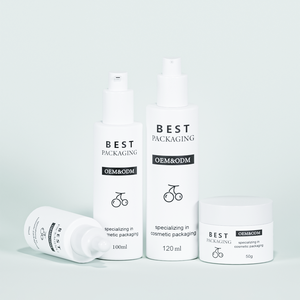 50ml/100ml/120ml 무광 흰색 원통형 유리 로션 병(흰색 펌프 스프레이 탑 포함) 및 크림 용기 세트(스킨케어 포장용) - Product Image 3