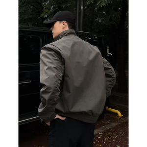 Chaqueta de Motociclista Estilo Americano para Hombre, Chaqueta de Trabajo de Corte Ajustado para Otoño, Cuello Alto, <span class=keywords><strong>Tres</strong></span> Protecciones, Informal para Exteriores, con Cierre Frontal - Product Image 4