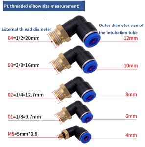 Conector Neumático de Codo de la Serie <span class=keywords><strong>PL</strong></span>, Conexión <span class=keywords><strong>R</strong></span>ápida de Línea de Aire de 1/4-8 mm con Rosca Externa - Product Image 6