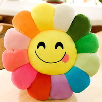 Coussin en peluche Tournesol Arc-en-ciel, garni de coton, pétales colorés, motif Smiley, pour décoration de canapé, vente en gros, personnalisable