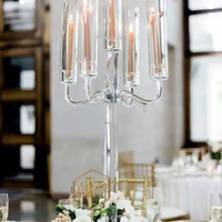 ZT220084 Candelabre en cristal transparent à 5 bras avec couvercle tubulaire haut pour décoration de centre de table de mariage et banquet