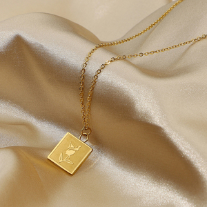 סיטונאי מחיר 18K גולדפילד צרפתית רטרו נירוסטה כיכר מותג רוז פרח תליון קולר שרשרת - Product Image 4