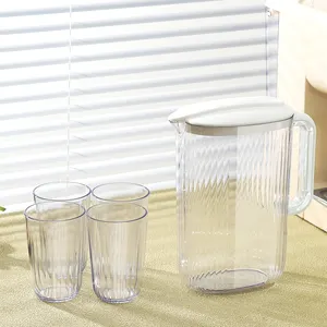 Neue 5pcs Wasser Saft Krug Set mit 4 Tassen BPA-FREE transparenten heißen kalten Wasserkocher Kühlschrank Krug Mix Getränke Wasserkrug