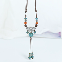 Collier long en céramique de style ethnique vintage, pendentif minimaliste, vêtements polyvalents, chaîne décorative pour femme