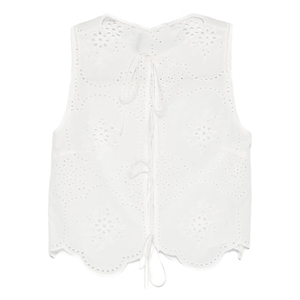 Haut sans manches pour femme LEDUO, style bohème, dentelle brodée, ourlet festonné, à nouer, pour les vacances d'été à la plage. - Product Image 1