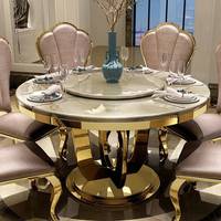 Ensemble de table à manger en marbre de luxe - Plateau en pierre Calacatta de qualité supérieure avec des chaises élégantes Table en pierre 4-8 places pour les rassemblements familiaux