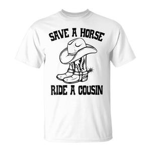 Save A Horse Ride A Cousin T-shirt blanc à col rond unisexe taille adulte - Product Image 1