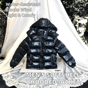 Men's Slim <b>Smart</b> Casual Lightweight Softshell Hooded Quilted <b>Jacket</b> Customizable Windproof Waterproof Breathable Winter Front - Product Image 2