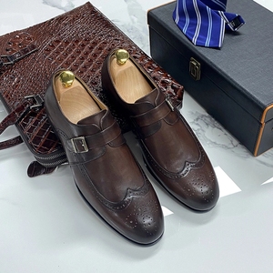 <span class=keywords><strong>Chaussures</strong></span> en <span class=keywords><strong>cuir</strong></span> pour hommes, mocassins de ville, grande taille 39-46, noir, brun foncé, <span class=keywords><strong>sans</strong></span> <span class=keywords><strong>lacets</strong></span>, boucle, sangle de moine - Product Image 6