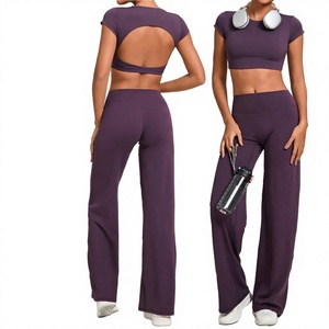 Conjunto de Yoga para Mujer con Logotipo Personalizado, Top Halter sin Espalda y Pantalones Anchos, para Gimnasio, Fitness, Pilates, de Secado Rápido y Efecto Levanta Glúteos - Product Image 3