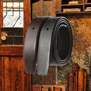 Genuine Cow Hide Casual Men's <b>Belts</b> with Alloy Skull and Clock <b>Buckles</b> Without <b>Buckle</b> - Product Image 3