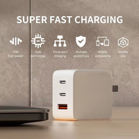 Chargeur rapide GaN 65W 2C1A USB C PD 3.0 PPS QC 3.0 Adaptateur mural multiport Prise EU US UK KR pour ordinateur portable, téléphone, tablette