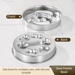 Slow Food Tigelas de aço inoxidável moderno Pet Sólido Amor Estilo Eco Gato Cão Alimentação Tigelas Asfixia Bloat Prevenção - Product Image 3