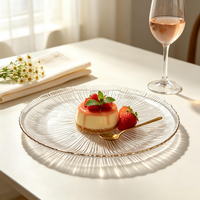 Assiette de table décorative réutilisable en verre transparent à bord doré, style américain vintage, pour mariage, fête, repas à domicile