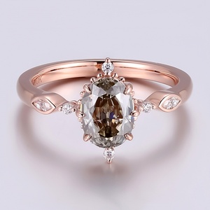 แหวนหมั้นเพชรทองคำแท้ 10k 14k 18k โรสโกลด์ จาก Provence Jewelry แหวนแต่งงานมอยซาไนต์ทรงรีสีเทาที่ได้รับการรับรอง - Product Image 1