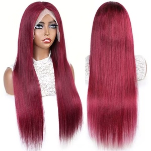 Vente en gros usine : Perruque Lace Front 13*4 en <span class=keywords><strong>cheveux</strong></span> humains vierges 100% Remy, couleur Bourgogne 99J Rouge Vin, lisse, pré-épilée, double trame machine - Product Image 1