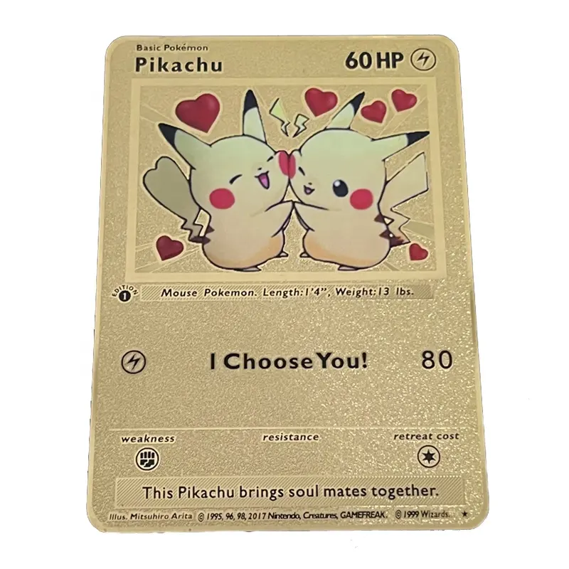 Pikachu-Pikachu, cartes de jeu en acier inoxydable avec coeurs amoureux, je te choisis, cadeau de haute qualité pour couple, en stock