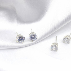 S925 <b>Silver</b> Zircon <b>Stud</b> <b>Earrings</b> Claw Setting Mini Petite Everyday Wear Women's Jewelry - Product Image 4
