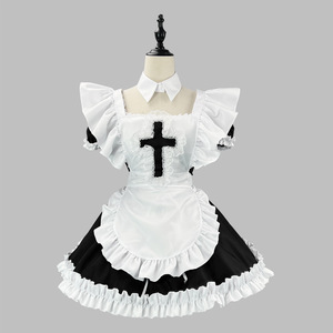 Japanese Classic Maid Dress Short Sleeve Navy Blue White Cross Anime Cosplay Costume Women's Outfit Summer 2025 - Product Image 2