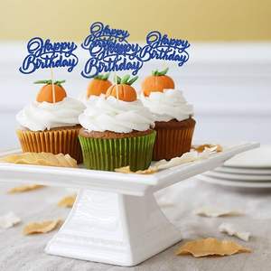 Adornos para Cupcakes de Cumpleaños, Color Azul Oscuro con Brillantina, Decoraciones para Pasteles de Fiesta para Celebrar Cumpleaños - Product Image 4