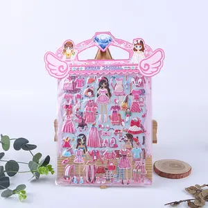 princess puffy stickers Wholesale Waterproof Kawaii dress DIY Sticky baby girl bubble stickers for kids