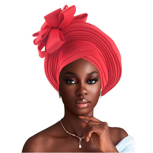 Turban plissé à couche d'espace pour femmes africaines de luxe avec fleur extensible pour dames nigérianes Aso Oke Headtie - Product Image 6