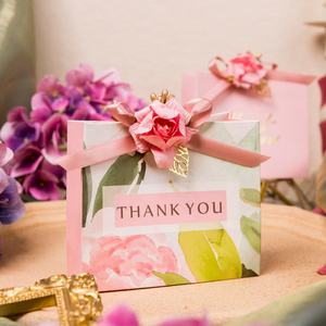 中国メーカー義烏サプライヤー花の装飾折りたたみ結婚式のお土産ピンクありがとう好意紙箱バッグ卸売 - Product Image 4