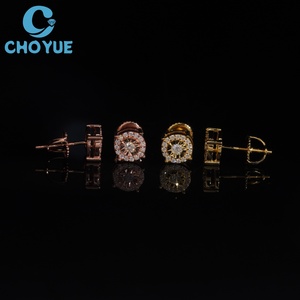 Hot Sale Luxury Brilliant Cut Moissanite Stud <b>Earrings</b> Real 925 Silver Gold Plated Screw <b>Back</b> Stud <b>Earring</b> Jewelry - Product Image 2