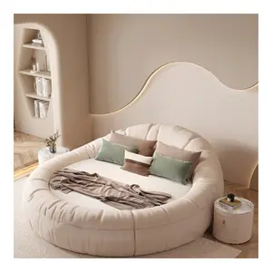 Cream style technology fabric large round bed round double princess bedroom couple B&B hotel children's romantic wedding bed