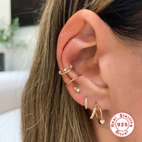 Boucles d'oreilles créoles superposées en argent sterling 925, en forme de C, serties pavé, à double fil, pour femme, tendance, chic, cadeau