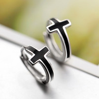 Boucles d'oreilles clous croix en argent sterling S925 pour femmes, boucles d'oreilles tendance pour hommes, petites créoles élégantes, clous de club et hip-hop, vente en gros