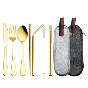 Batterie de cuisine en acier inoxydable pour camping en plein air cuillère fourchette baguettes brosse à paille 7 pièces batterie de cuisine ensemble portable avec boîte - Product Image 5