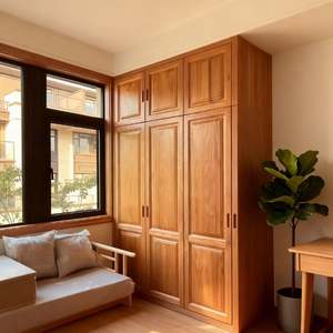 Meubles de chambre à coucher de luxe sur mesure, style chinois, armoire en bois massif sculptée avec un design ornemental artisanal, moderne, autoportante - Product Image 1