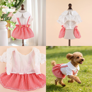 Vestido Rojo a Cuadros para Perro, Linda Falda con Cuello Peter Pan, Ropa de Verano para Perros Pequeños como Teddy, Chihuahua, Atuendo para Mascotas - Product Image 1
