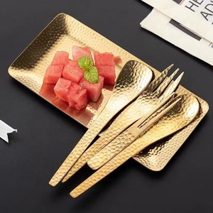 Juego de cuchara y tenedor de acero inoxidable martillado Jinhui Industrial, pulido a espejo, vajilla moderna minimalista para café, fruta y pastel. - Product Image 3