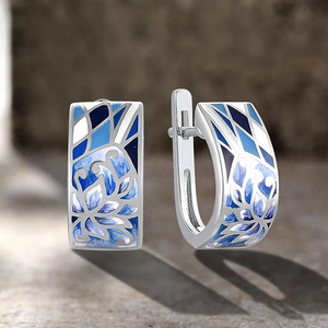 Orecchini a Clip Stile Porcellana Blu per Donne, Design Dipinto, Accessori per Orecchie da Indossare Quotidianamente - Product Image 2