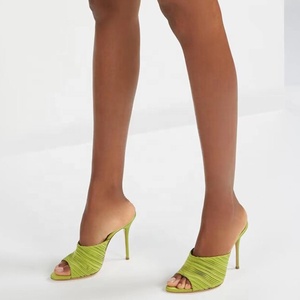Women Soft Satin on Sandals Stiletto Dress <b>Shoes</b> Thin High Heel Mules Big Size 45 Party Peep Toe Slides - Product Image 6