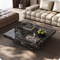 Table basse minimaliste de style italien, luxe léger, sensation haut de gamme, salon, plaque de roche carrée, petite table à thé en marbre