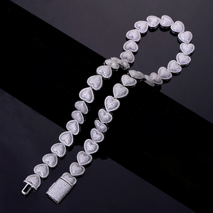 힙합 아이스 아웃 마이크로 파베 CZ 지르코니아 래퍼 초커 쥬얼리 하트 모양 버블 쿠바 테니스 체인 목걸이 남성용 여성용 - Product Image 4