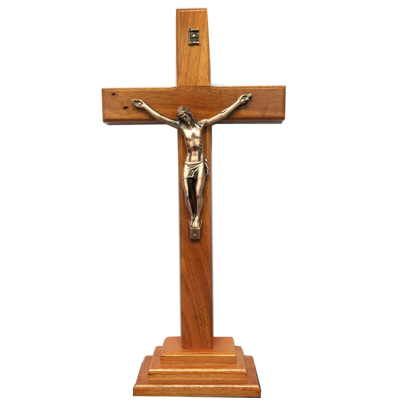 Crucifix en bois massif, jésus Christ sur pied, métal en cuivre, Crucifix en bois massif, jésus Christ