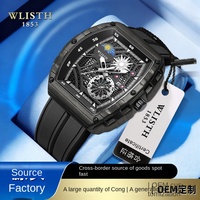WLISTH Montre analogique à quartz élégante et sportive de style barillet, avec calendrier, boîtier en alliage, bracelet en silicone, verre minéral trempé, 30M