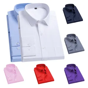 Özel Logo yaz katı erkek gömlekler kısa kollu Camisas Para Hombres iş gömlek uzun kollu Slim Fit iş gömleği
