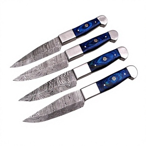 Ensemble de 4 couteaux de chef à steak en acier Damas, finition brossée, poignées en bois et acier avec renfort, 4 mm, orientation réglable - Product Image 4